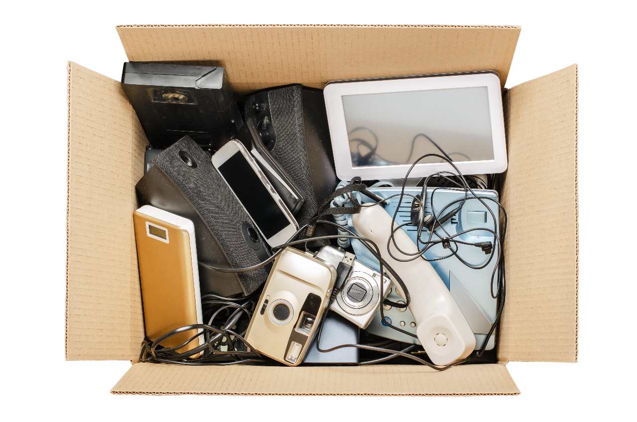 A box full of old electronics